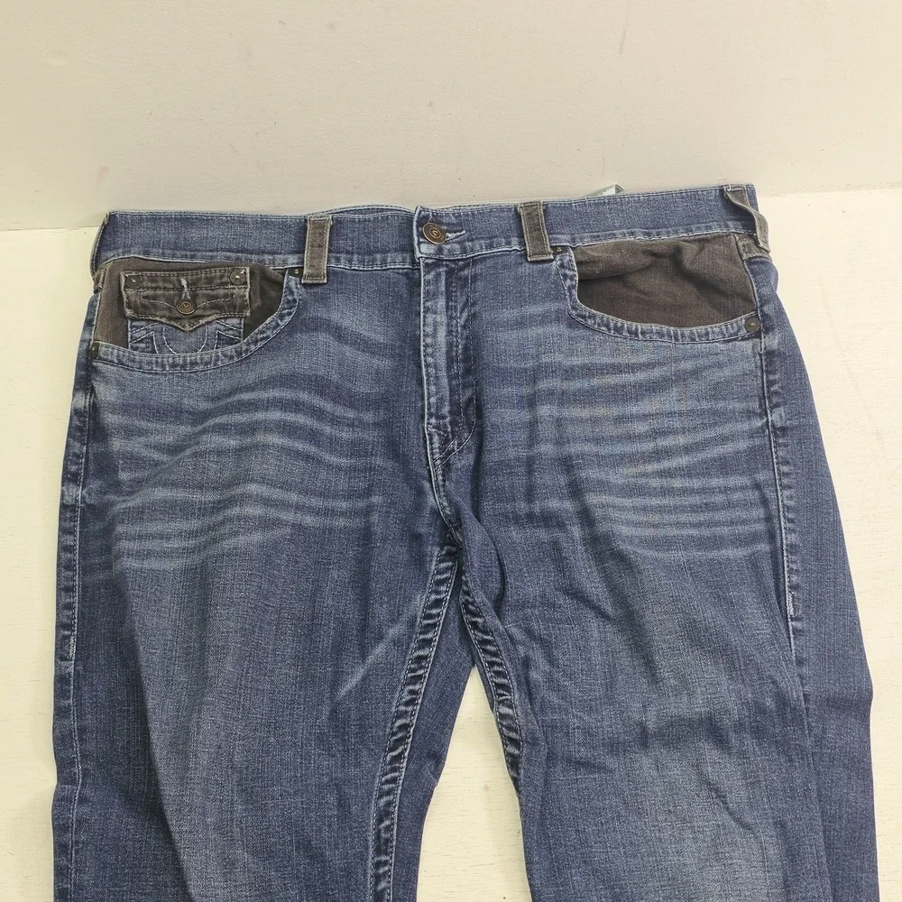 True Religion World Tour Jeans Men's 40x30 Section Straight Flap Pocket Blue EUC